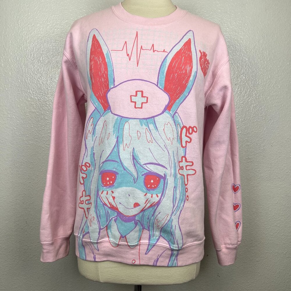 Rare 2016 OMOCAT Nurse Bunny Girl Sweatshirt Pink White Women's Size Small